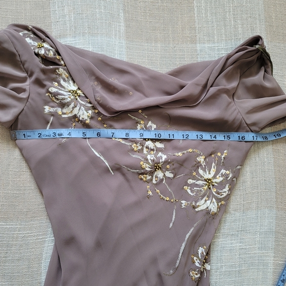 y2k Fairy Boho Regency Whismy Off The Shoulder Brown Embriodered Cocktail Dress - Picture 9 of 16